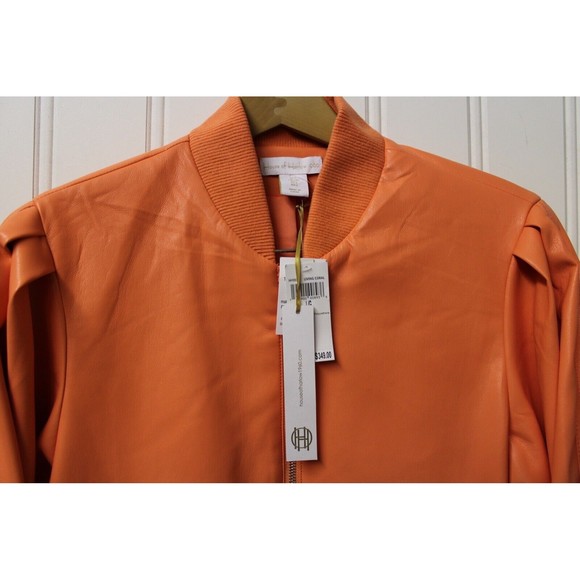 HOUSE OF HARLOW Bomber Jacket Living Coral Vegan Leather Size L Large - Picture 6 of 13